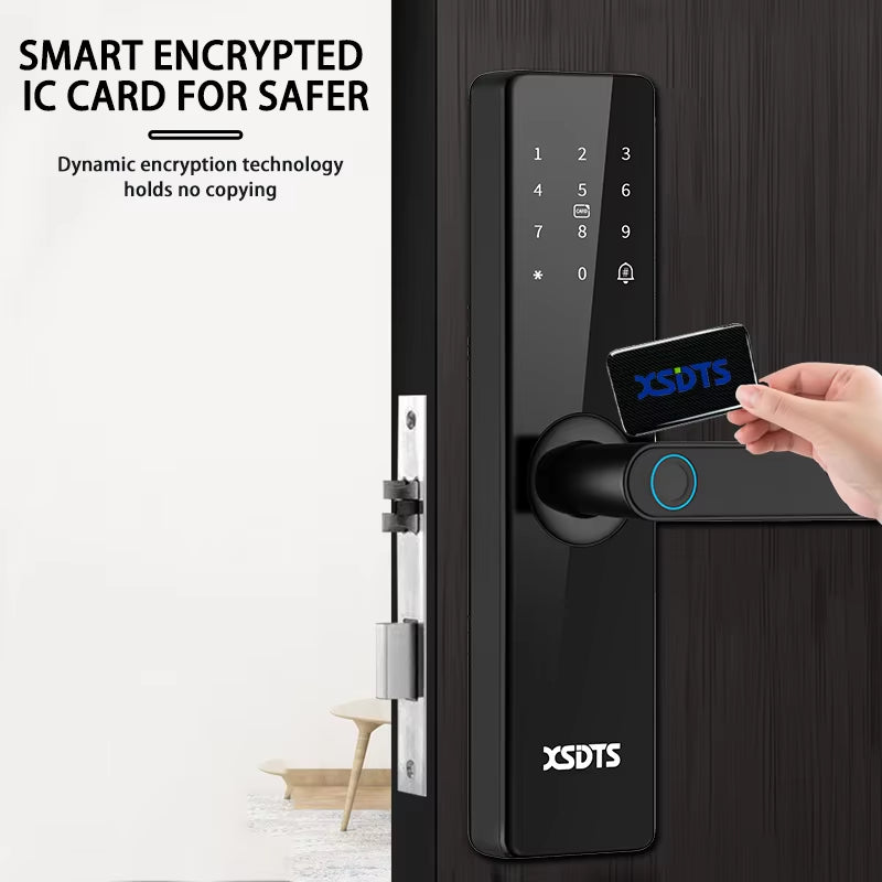 Tuya Wifi Electronic Smart Door Lock with Biometric Fingerprint / Smart Card / Password / Key Unlock/ USB Emergency Charge