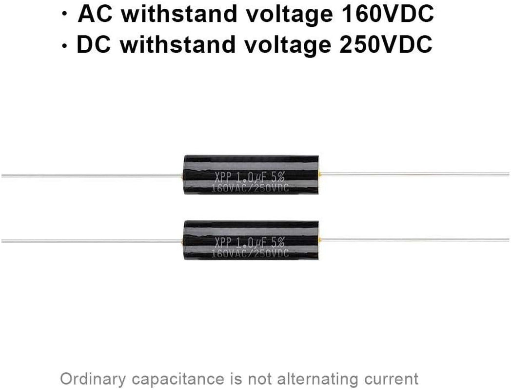 2PCS Capacitor Frequency Divider Capacitance Audio Speaker Capacitor with Pure Copper Wire Pins(1Uf)
