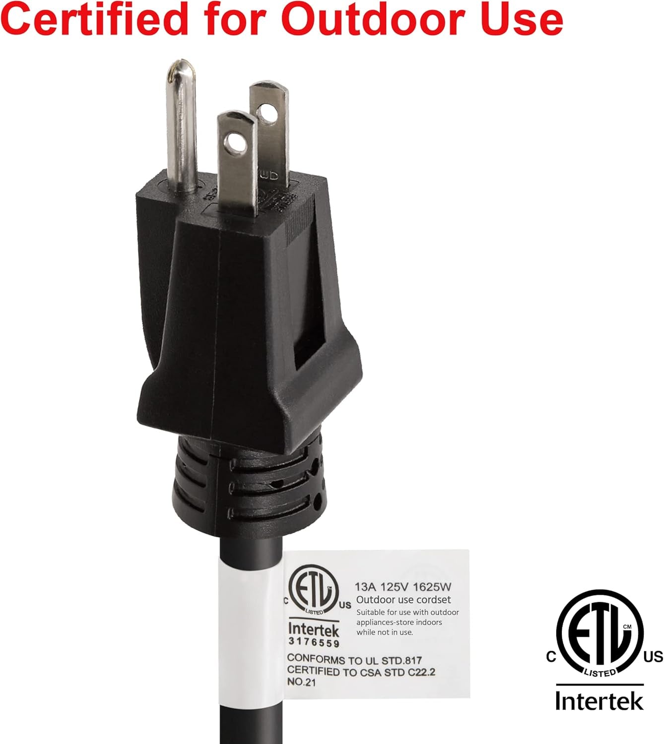 8 Ft Indoor/Outdoor Extension Cord 16/3 SJTW, Black, Water & Weather Resistant, Flame Retardant, 3 Prong Grounded Plug, CP10122