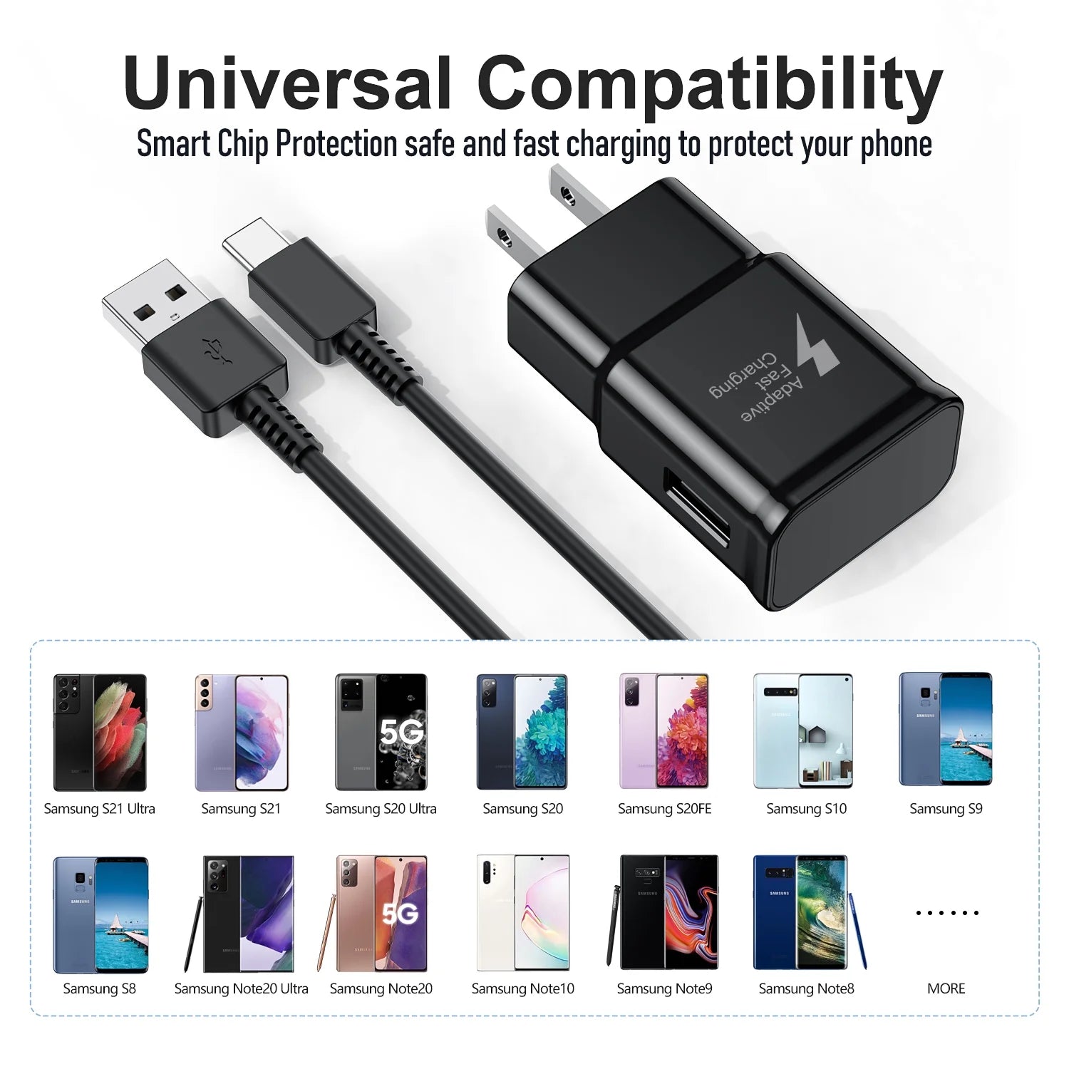 2-Pack USB-C Charger Type C Charger Fast Charging 18W Charger Block with 6 Ft USB-C Cable Compatible Samsung Galaxy S22/S21/S20/S10/S9/S8/Note 20/Note 10/Note 9/Note 8/Z Fold/Z Flip/A Series& Others