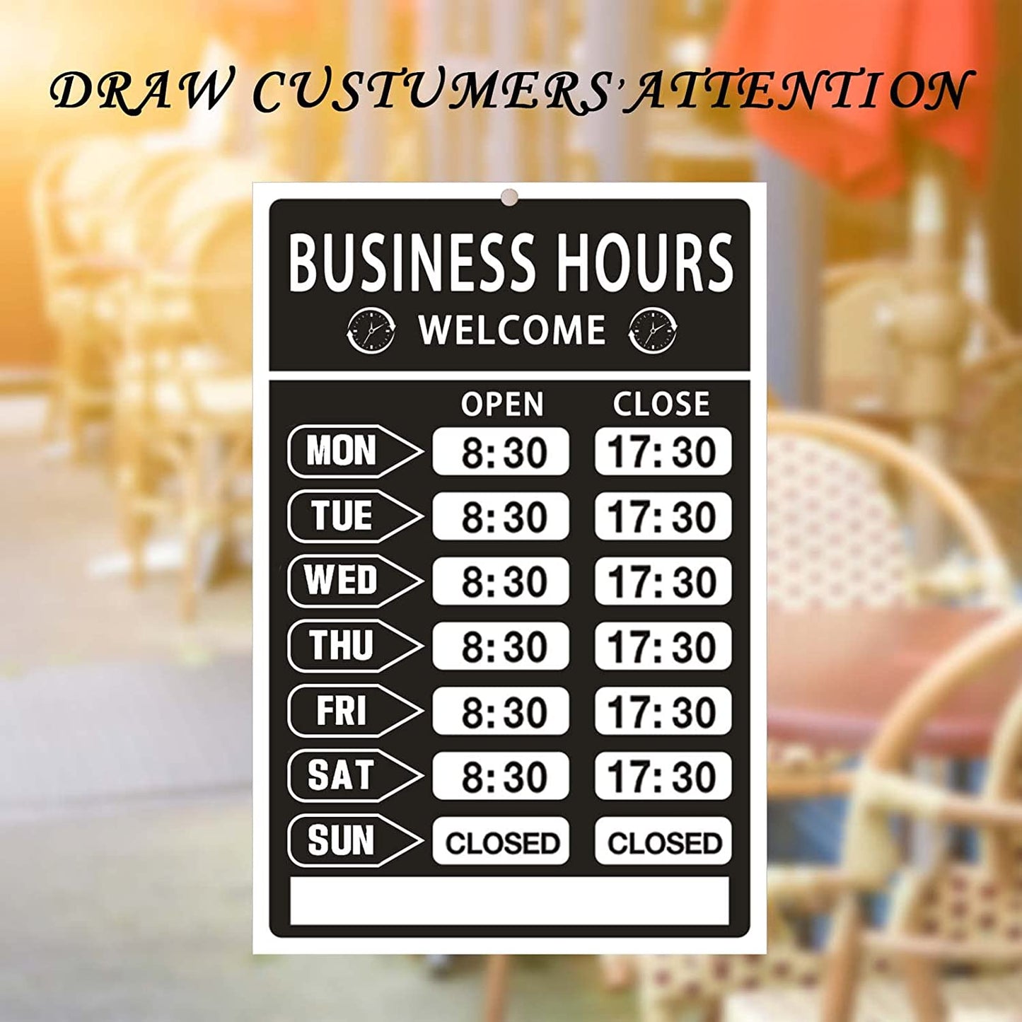 Business Hours Sign,Opening Hour Sign Kit,Changeable Store Hours Sign,Hours of Operation Signs for Business,Open Sign with Hours,Ideal Signs for Any Business,Store or Office（Pvc,8”X 12”）