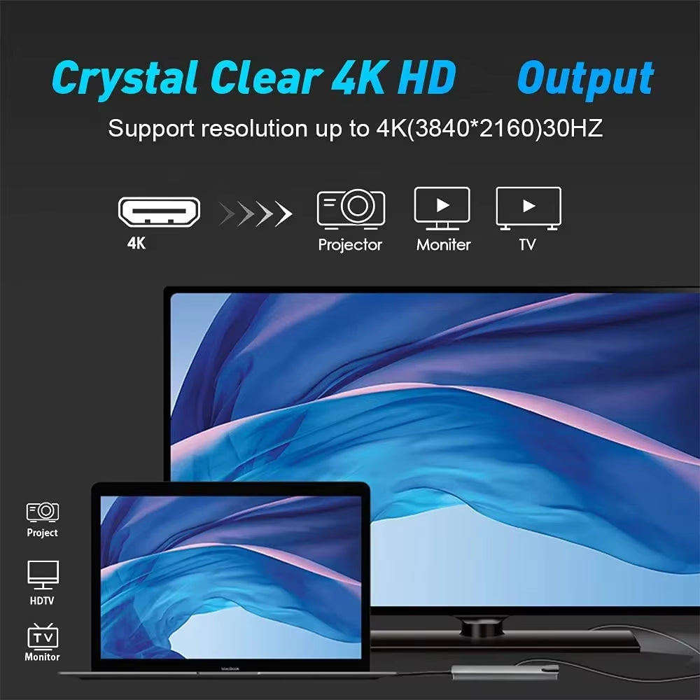 USB 3.0 Hub for Laptop Adapter PC Computer PD Charge Dock Station RJ45 Hdmi-Compatible TF/SD Card Notebook Type-C Splitter