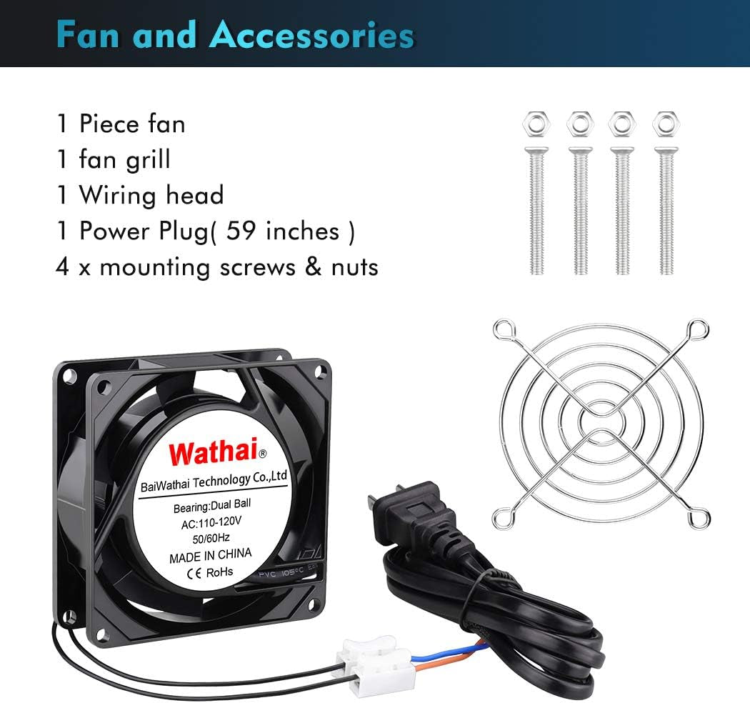 AC Axial Fan 110V 120V 80Mm X 25Mm Ventilation Exhaust Fan with AC Plug, for DIY Cooling Projects