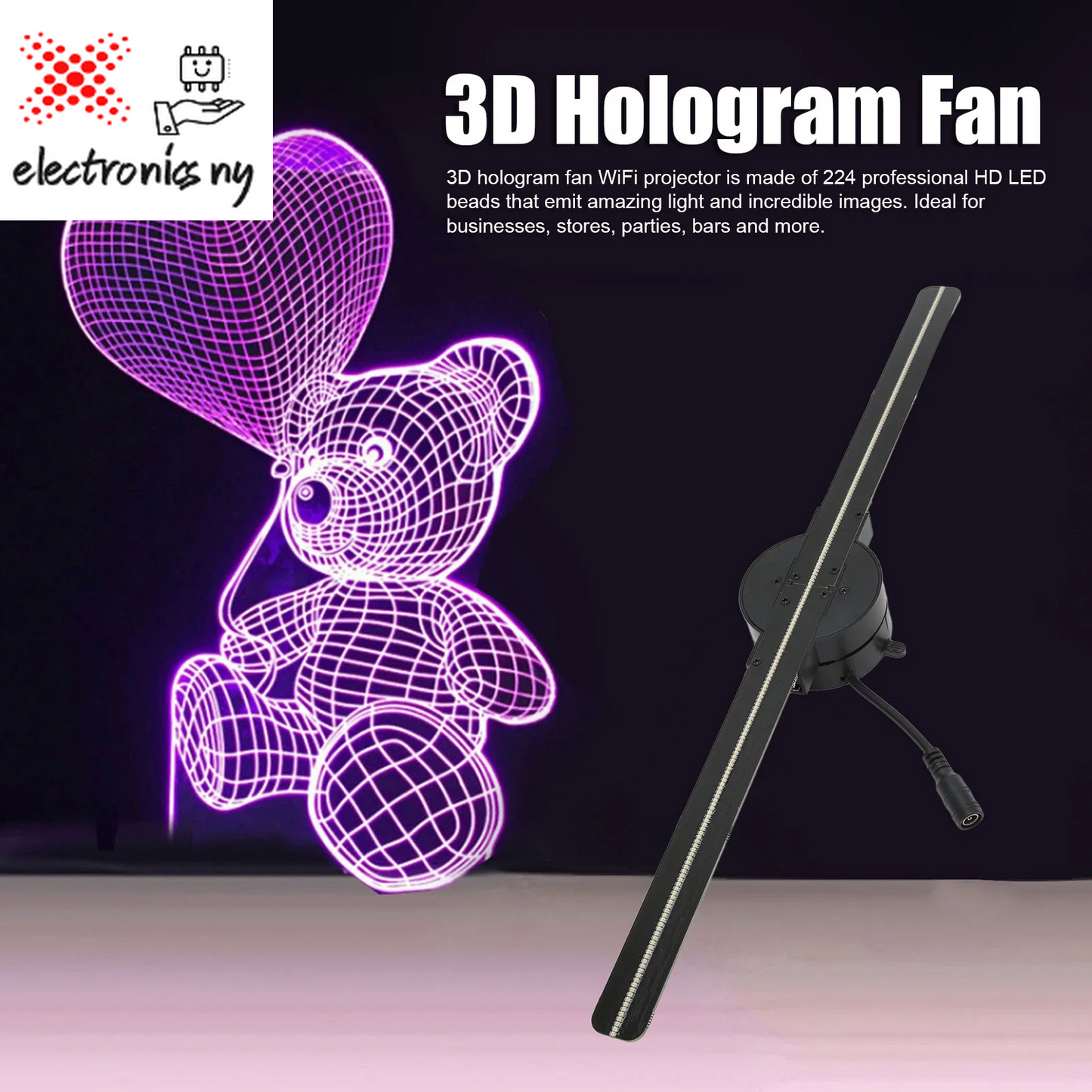 3D Hologram Fan 16.5In 2000X224 Wifi 3D Projector with 224 LED Light Beads for Business Store Advertising 100‑240V